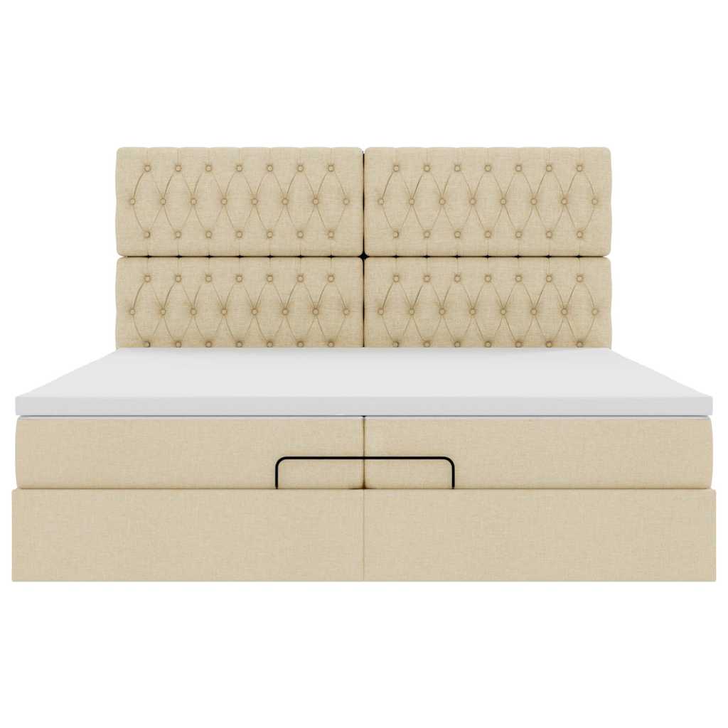 Ottoman-Bett mit Matratzen & LEDs Creme 200x200 cm Stoff