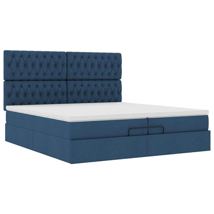 vidaXL Ottoman-Bett mit Matratzen & LEDs Blau 200x200 cm Stoff