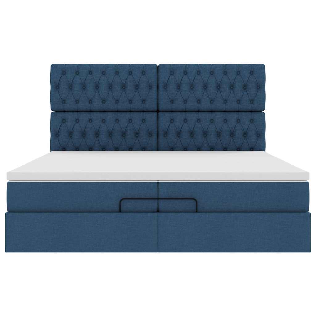 vidaXL Ottoman-Bett mit Matratzen & LEDs Blau 200x200 cm Stoff