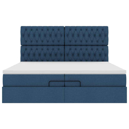 vidaXL Ottoman-Bett mit Matratzen & LEDs Blau 200x200 cm Stoff
