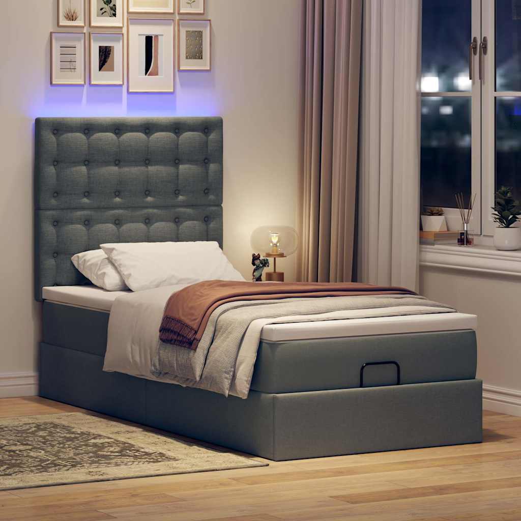 vidaXL Ottomane Bett mit Matratze & LEDs Dunkelgrau 80x200 cm Stoff