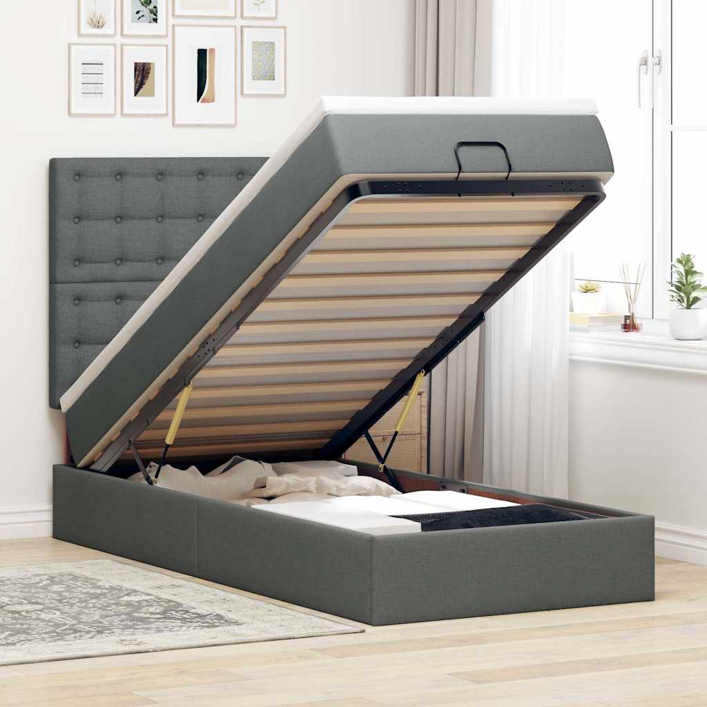vidaXL Ottomane Bett mit Matratze & LEDs Dunkelgrau 80x200 cm Stoff