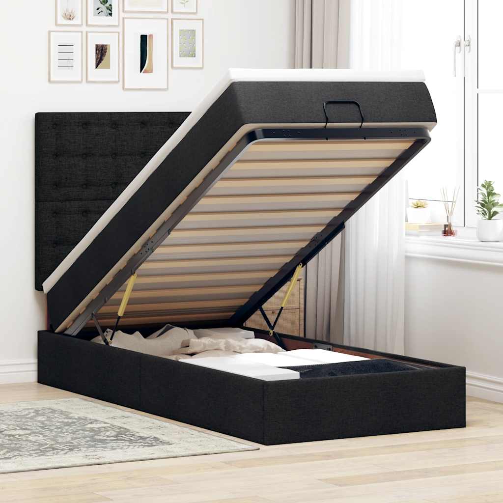 vidaXL Ottomane Bett mit Matratze & LEDs Schwarz 80x200 cm Stoff