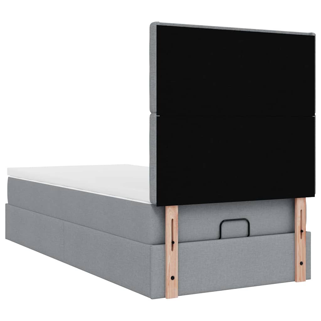 vidaXL Ottoman-Bett mit Matratze & LEDs Hellgrau 90x190 cm Stoff