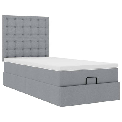 Ottoman-Bett mit Matratze & LEDs Hellgrau 90x190 cm Stoff