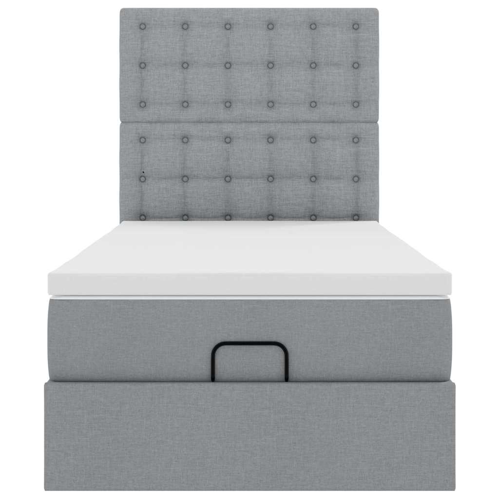 Ottoman-Bett mit Matratze & LEDs Hellgrau 90x190 cm Stoff