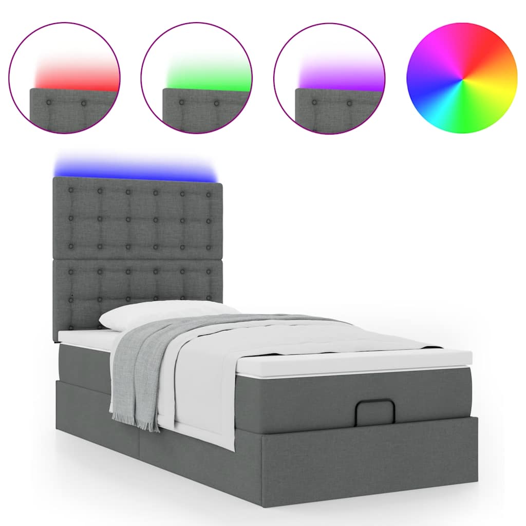 vidaXL Ottoman-Bett mit Matratze & LEDs Dunkelgrau 90x190 cm Stoff