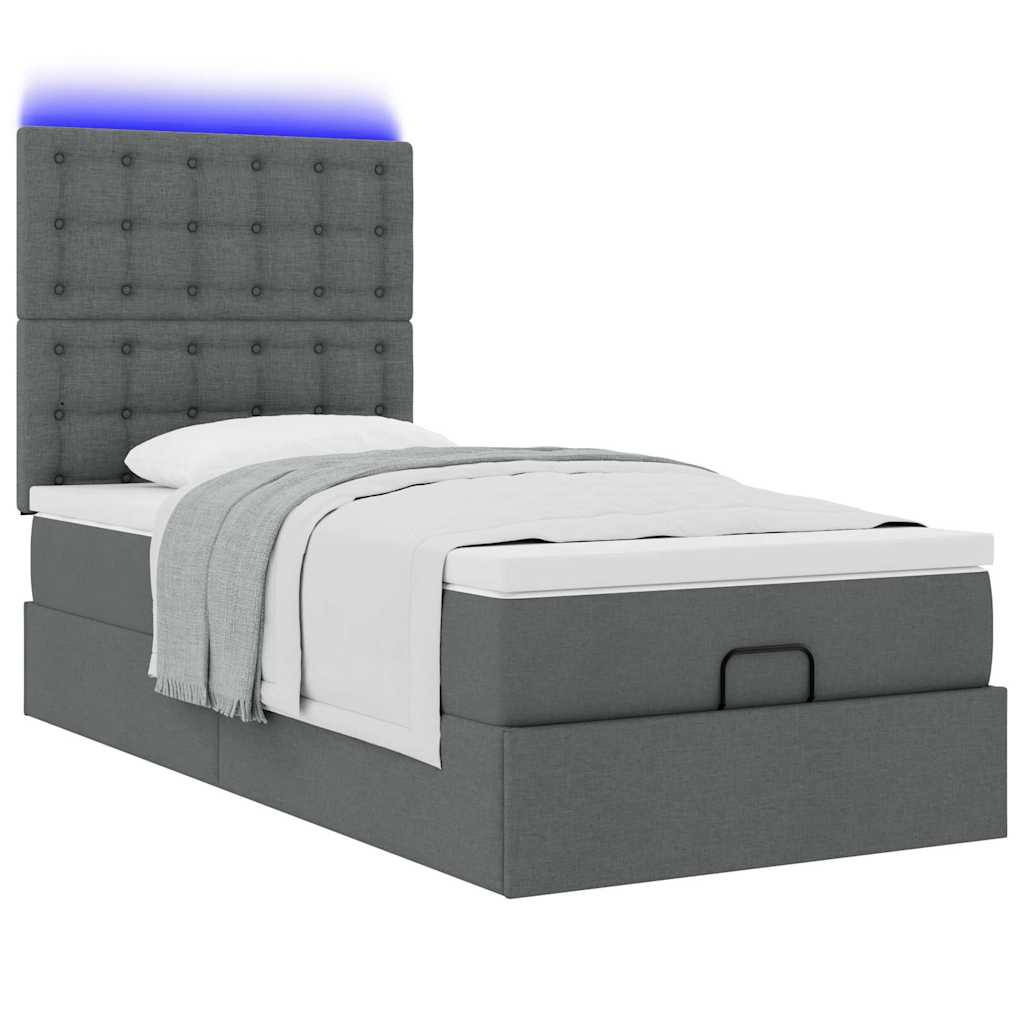 vidaXL Ottoman-Bett mit Matratze & LEDs Dunkelgrau 90x190 cm Stoff
