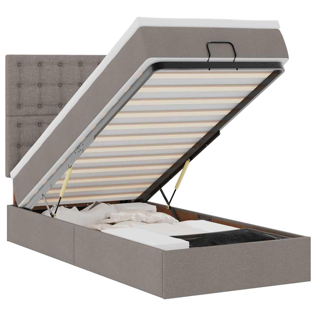 vidaXL Lit ottoman avec matelas et LED taupe 90x190 cm tissu