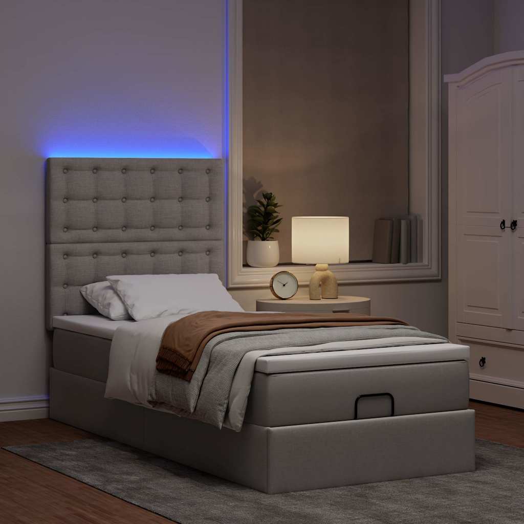 vidaXL Lit ottoman avec matelas et LED taupe 90x190 cm tissu