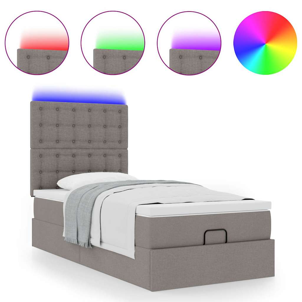 vidaXL Lit ottoman avec matelas et LED taupe 90x190 cm tissu