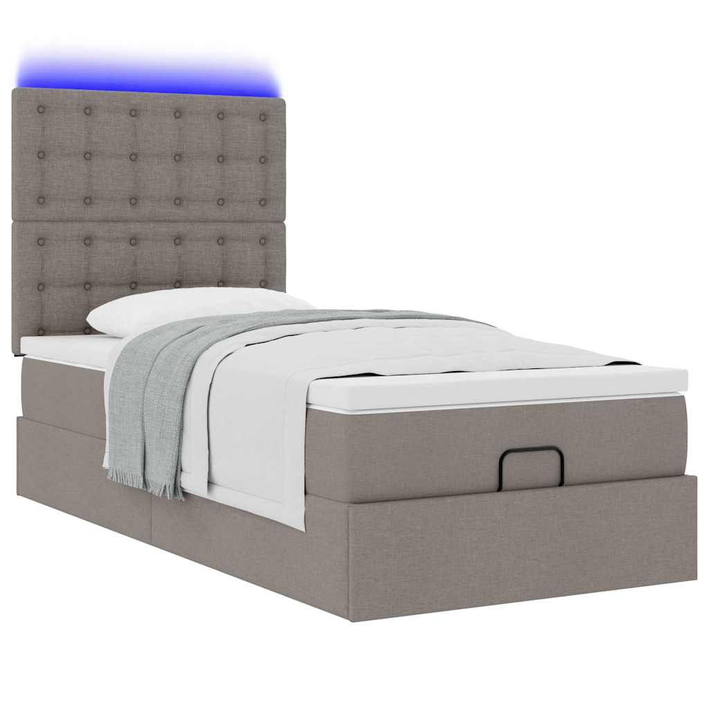 vidaXL Lit ottoman avec matelas et LED taupe 90x190 cm tissu