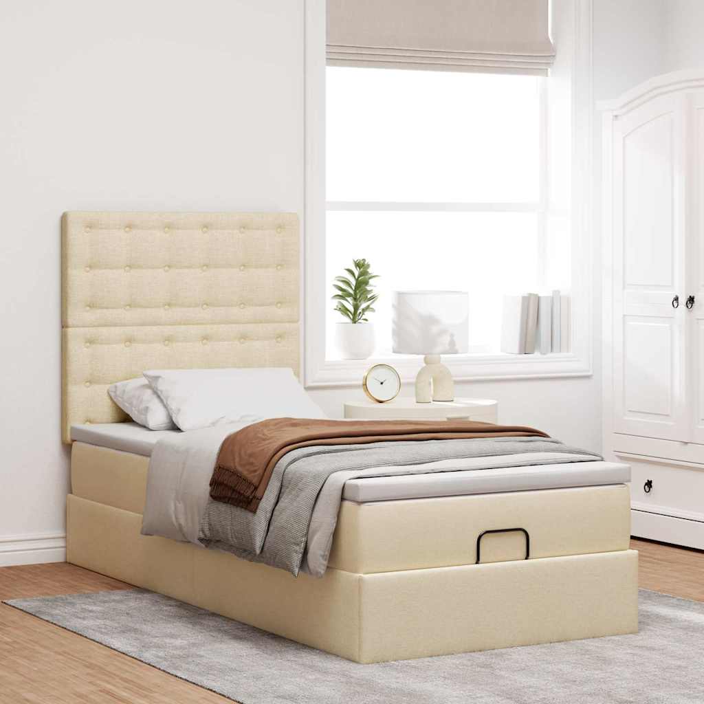 vidaXL Ottoman-Bett mit Matratze & LEDs Creme 90x190 cm Stoff