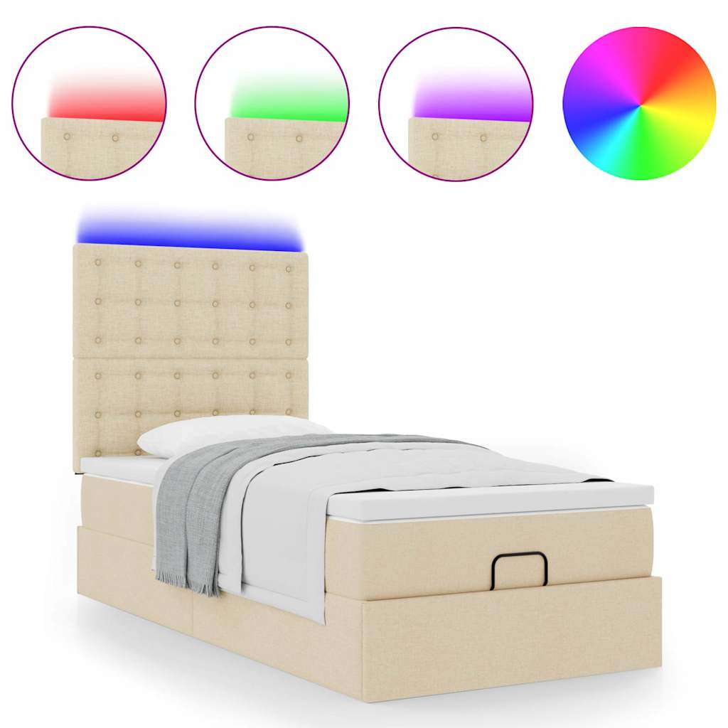 Ottoman-Bett mit Matratze & LEDs Creme 90x190 cm Stoff