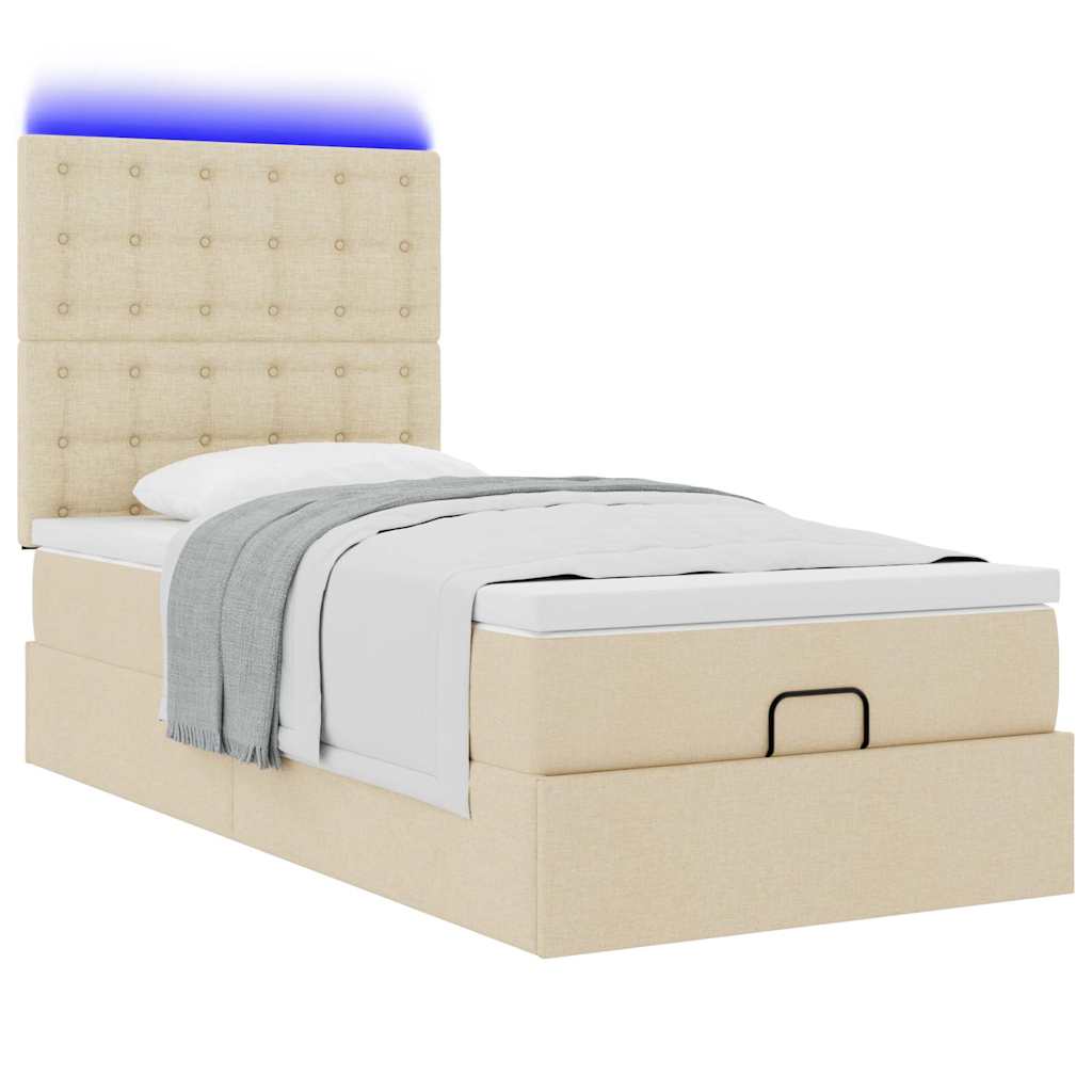 Ottoman-Bett mit Matratze & LEDs Creme 90x190 cm Stoff
