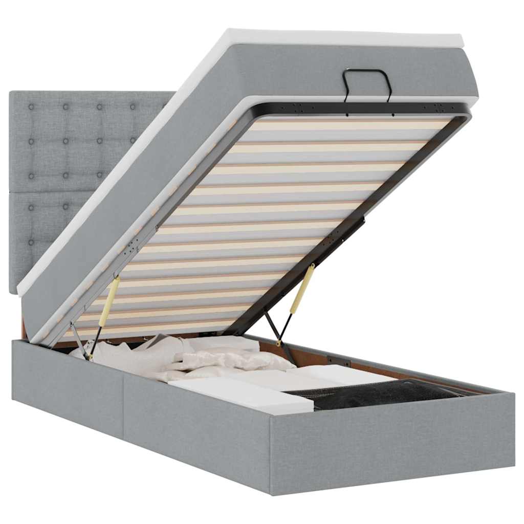 vidaXL Ottomane Bett mit Matratze & LEDs Hellgrau 90x200 cm Stoff