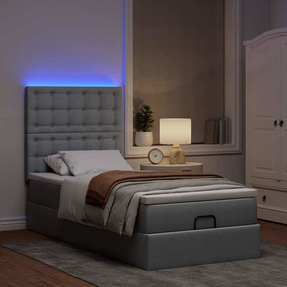 vidaXL Ottomane Bett mit Matratze & LEDs Hellgrau 90x200 cm Stoff