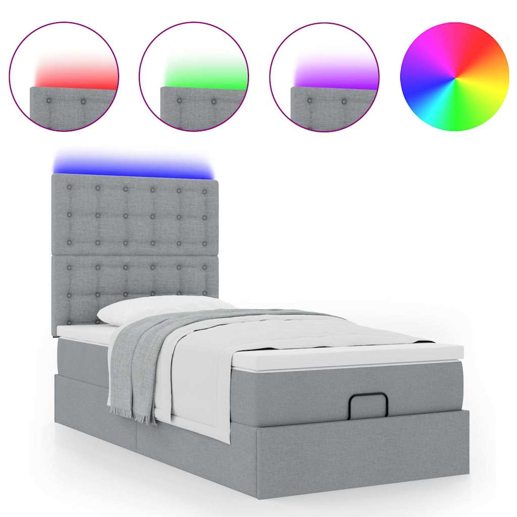 vidaXL Ottomane Bett mit Matratze & LEDs Hellgrau 90x200 cm Stoff