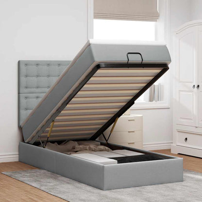vidaXL Ottomane Bett mit Matratze & LEDs Hellgrau 90x200 cm Stoff