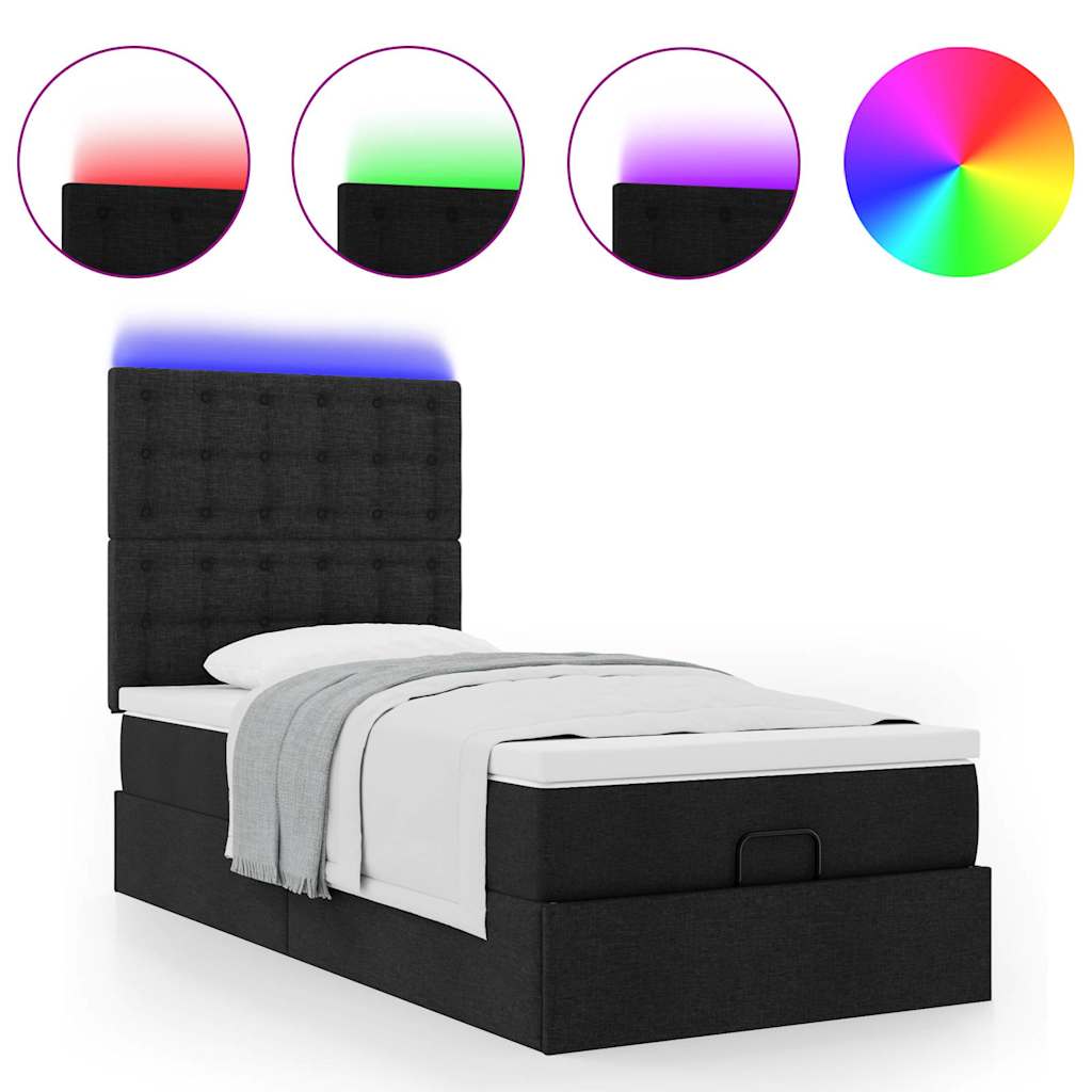 vidaXL Lit ottoman avec matelas et LED Noir 90x200 cm Tissu