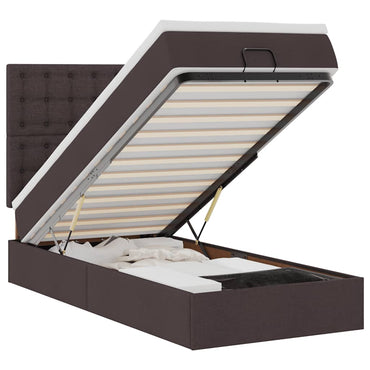 vidaXL Lit-coffre avec matelas et LED Marron foncé 90x200 cm Tissu