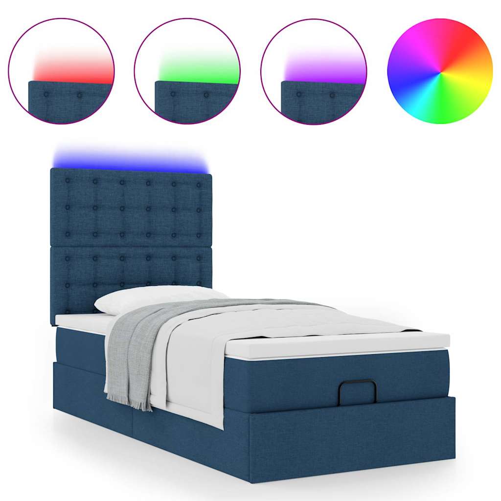 vidaXL Lit ottoman avec matelas et LED bleu 90x200 cm Tissu