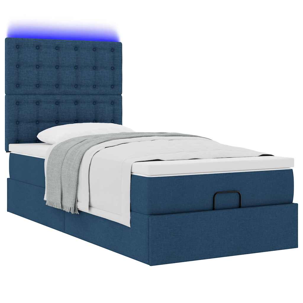 vidaXL Lit ottoman avec matelas et LED bleu 90x200 cm Tissu