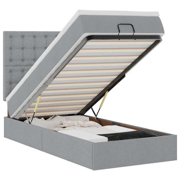 vidaXL Ottoman-Bett mit Matratze & LEDs Hellgrau 100x200 cm Stoff