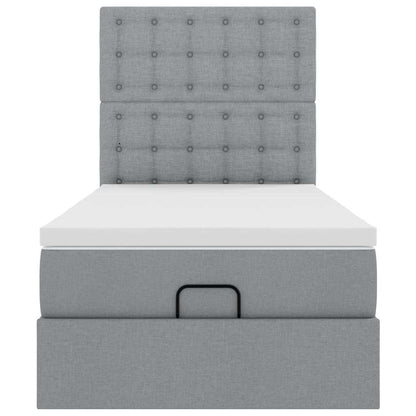Ottoman-Bett mit Matratze & LEDs Hellgrau 100x200 cm Stoff