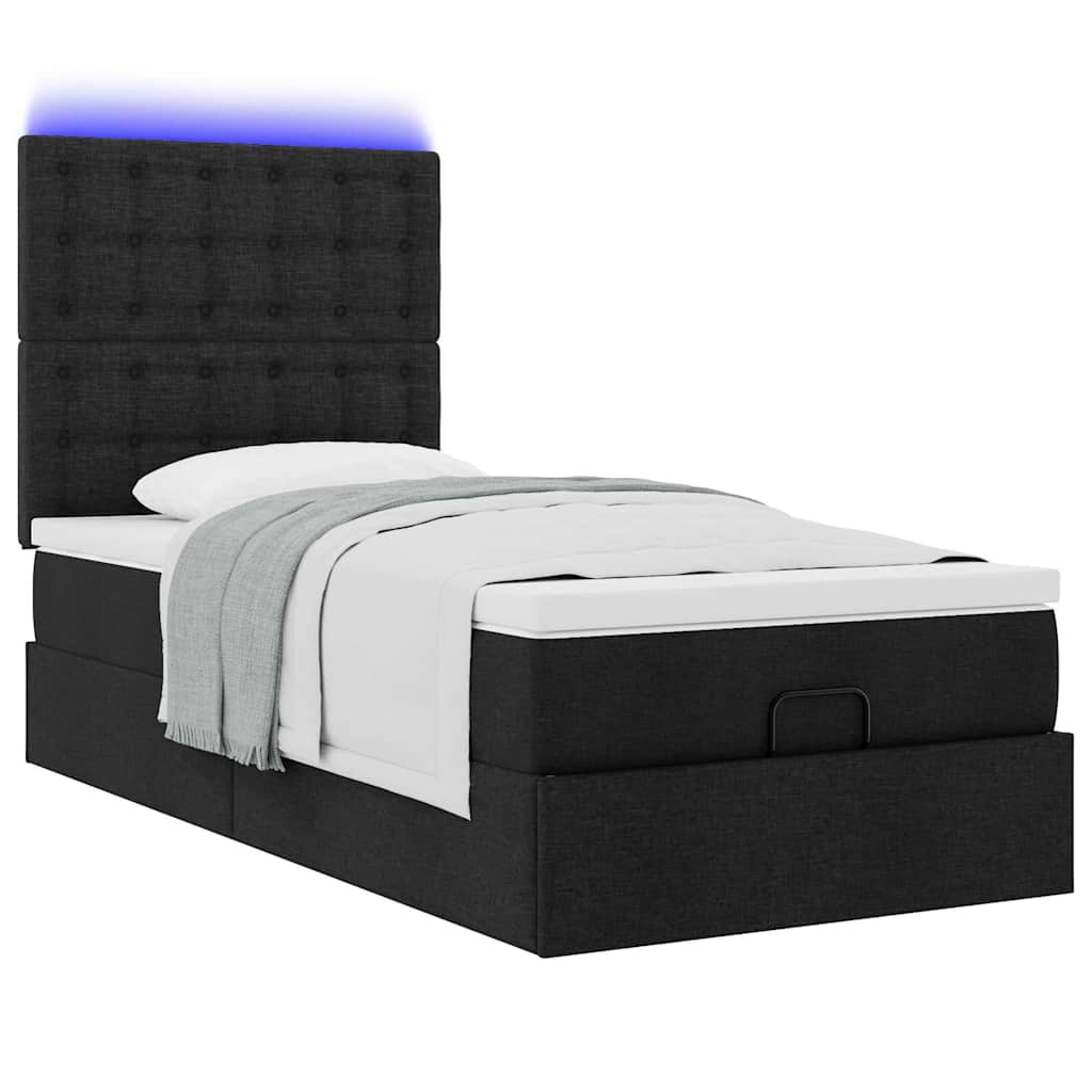 vidaXL Lit ottoman avec matelas et LED Noir 100x200 cm Tissu