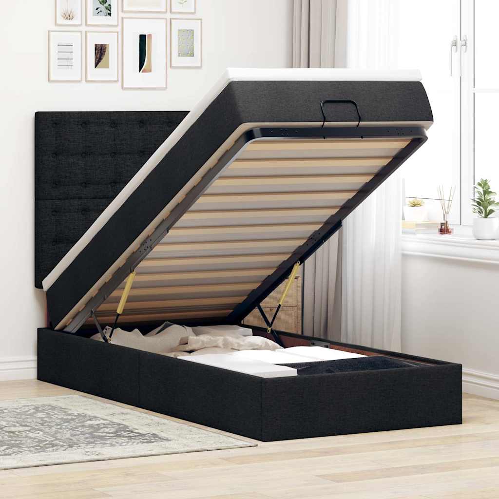 vidaXL Lit ottoman avec matelas et LED Noir 100x200 cm Tissu