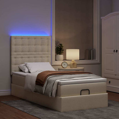 vidaXL Lit ottoman avec matelas et LED Crème 100x200 cm Tissu