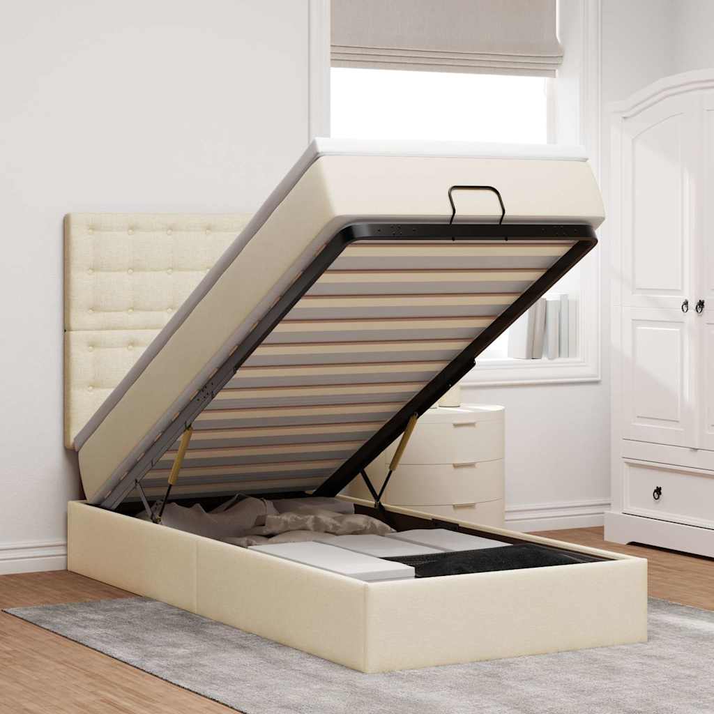 vidaXL Lit ottoman avec matelas et LED Crème 100x200 cm Tissu