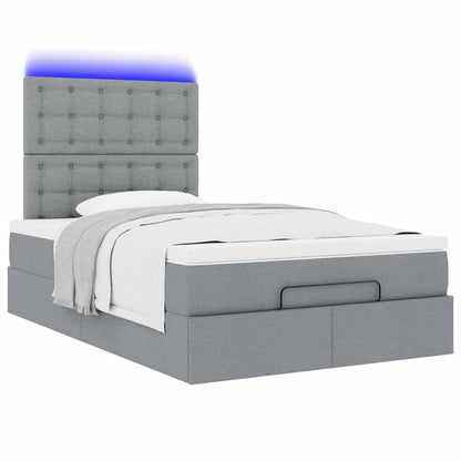 vidaXL Ottoman-Bett mit Matratze & LEDs Hellgrau 120x190 cm Stoff