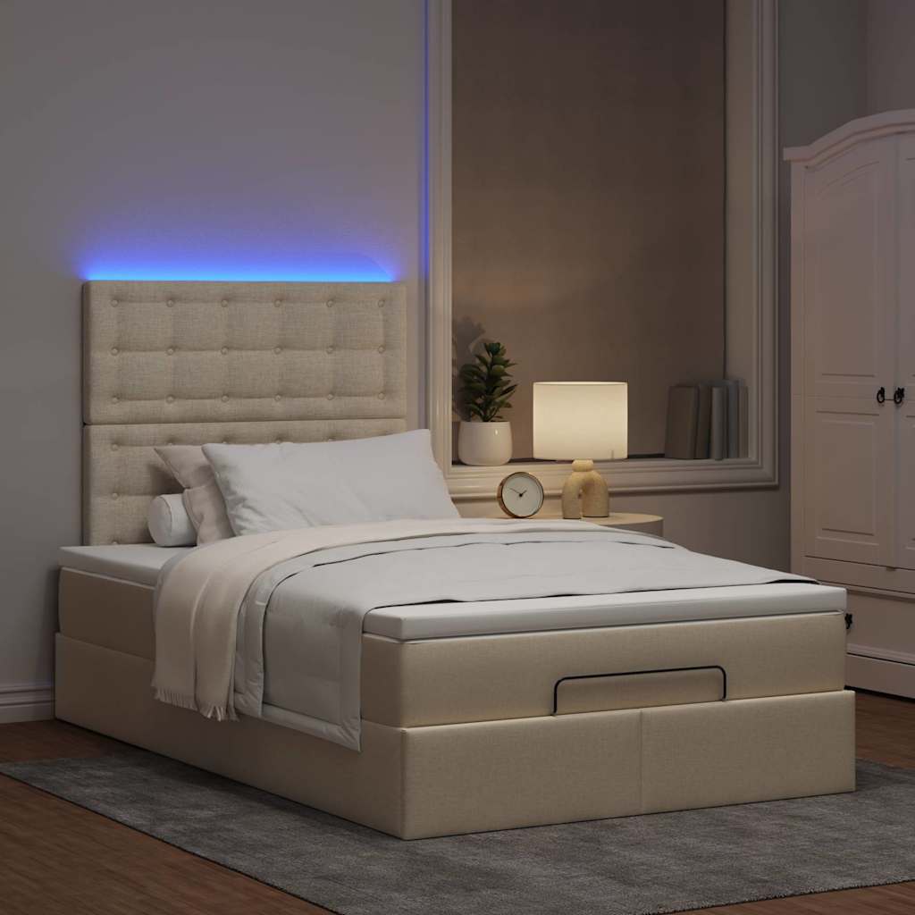 vidaXL Ottoman-Bett mit Matratze & LEDs Creme 120x190 cm Stoff