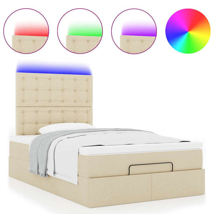 vidaXL Ottoman-Bett mit Matratze & LEDs Creme 120x190 cm Stoff