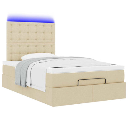 vidaXL Ottoman-Bett mit Matratze & LEDs Creme 120x190 cm Stoff