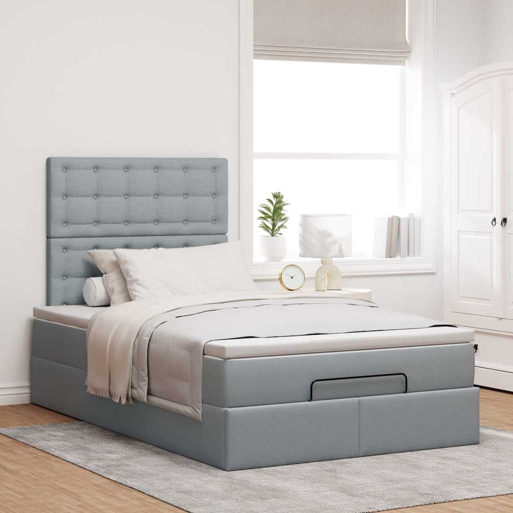 vidaXL Ottoman-Bett mit Matratze & LEDs Hellgrau 120x200 cm Stoff