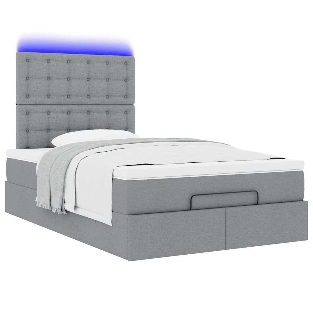 vidaXL Ottoman-Bett mit Matratze & LEDs Hellgrau 120x200 cm Stoff