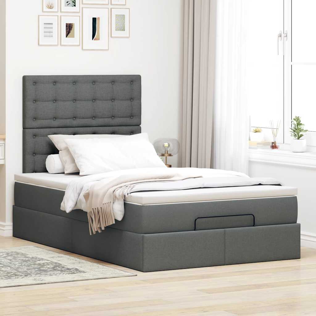 vidaXL Ottoman-Bett mit Matratze & LEDs Dunkelgrau 120x200 cm Stoff