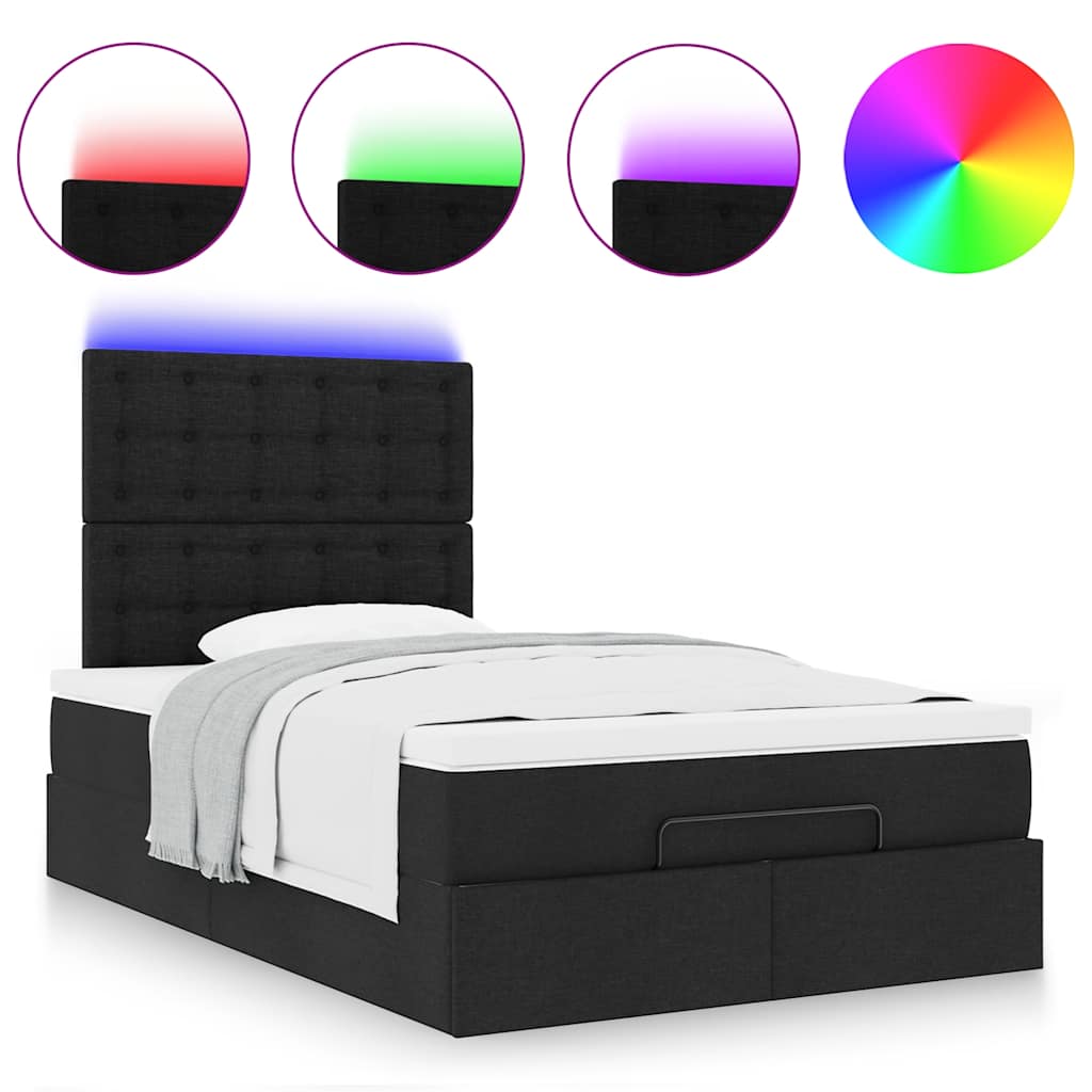 vidaXL Ottoman-Bett mit Matratze & LEDs Schwarz 120x200 cm Stoff