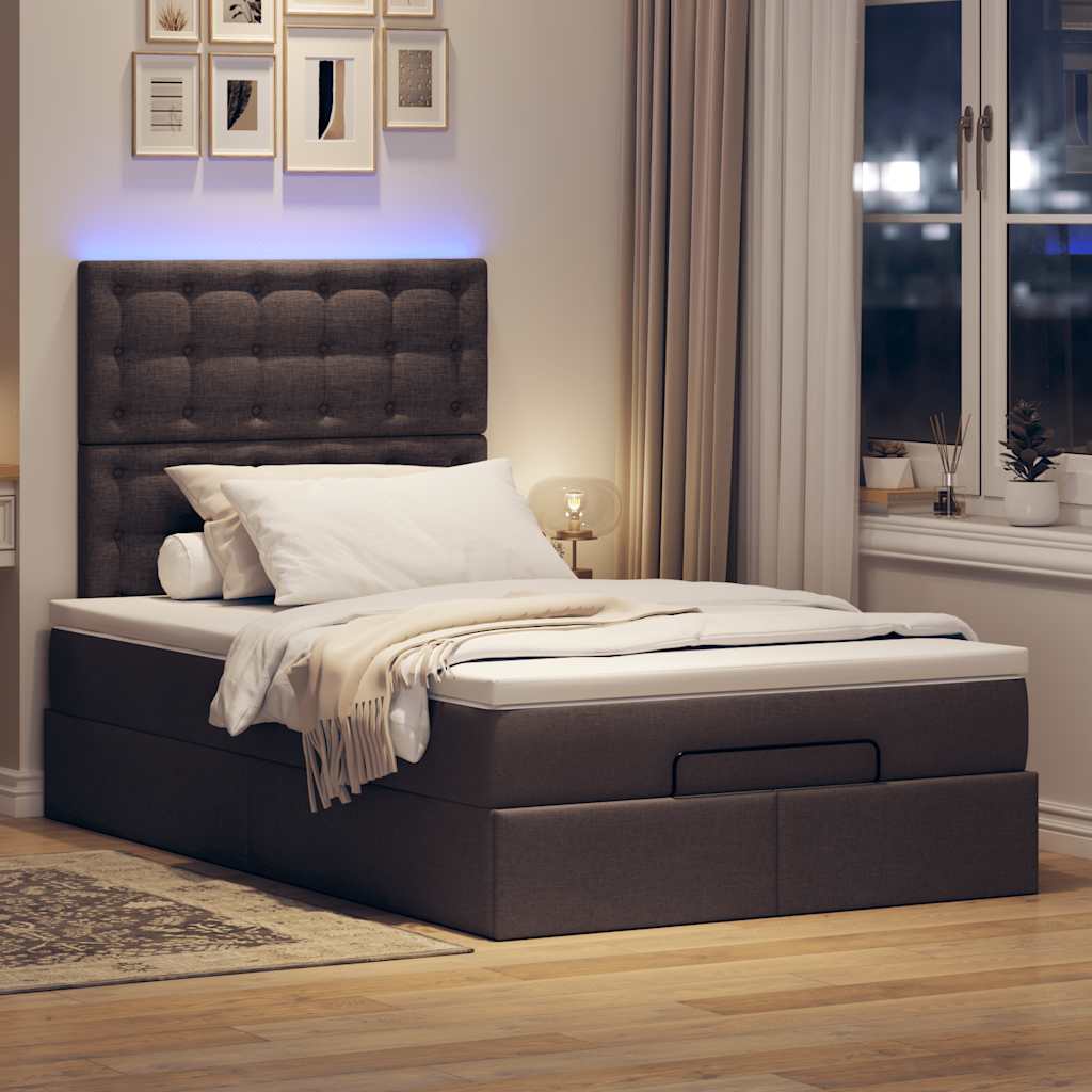 vidaXL Lit ottoman avec matelas et LED Marron foncé 120x200 cm Tissu