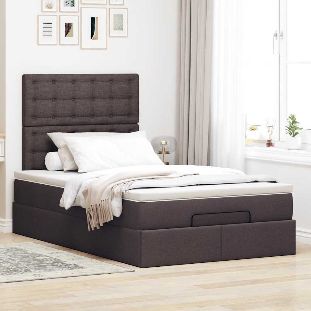 vidaXL Lit ottoman avec matelas et LED Marron foncé 120x200 cm Tissu