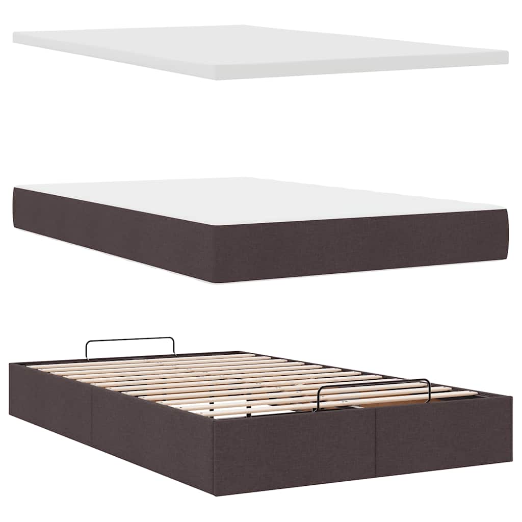 vidaXL Lit ottoman avec matelas et LED Marron foncé 120x200 cm Tissu