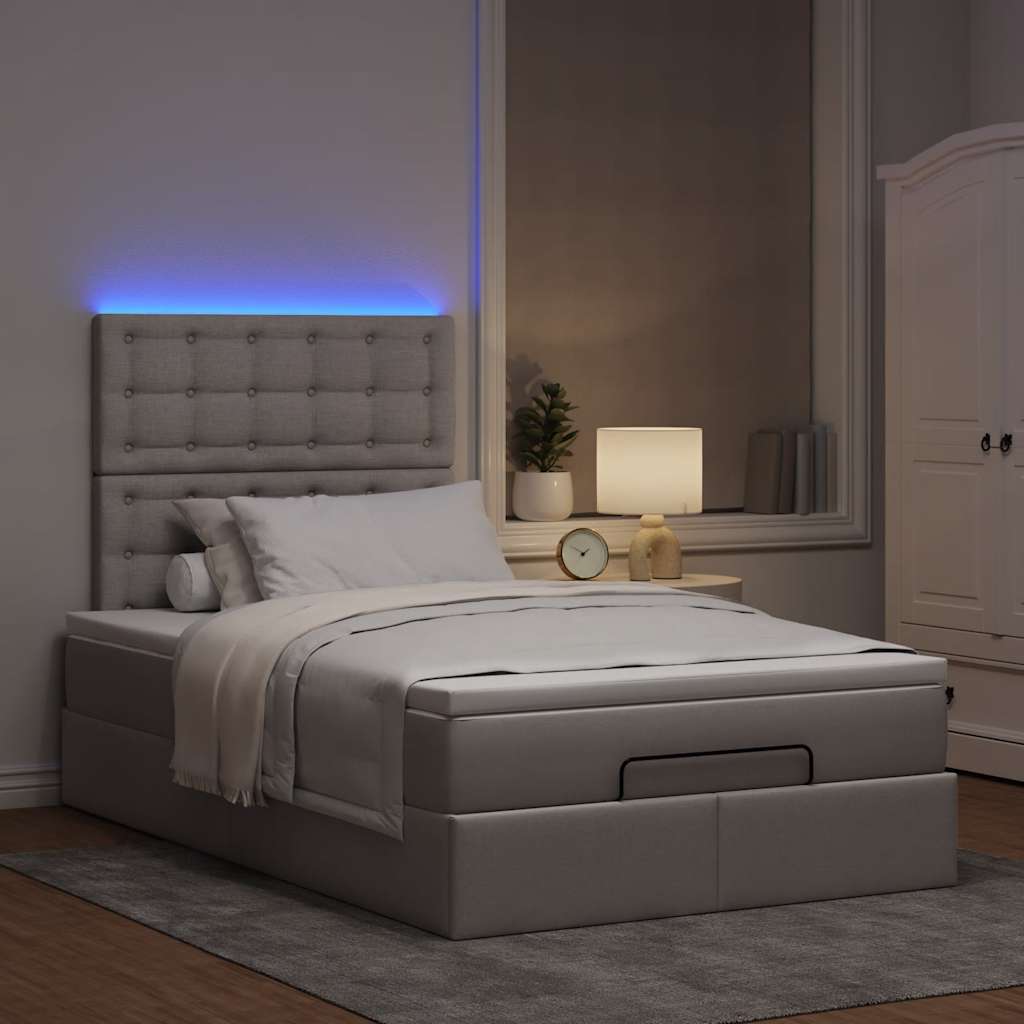 vidaXL Ottoman-Bett mit Matratze & LEDs Taupe 120x200 cm Stoff
