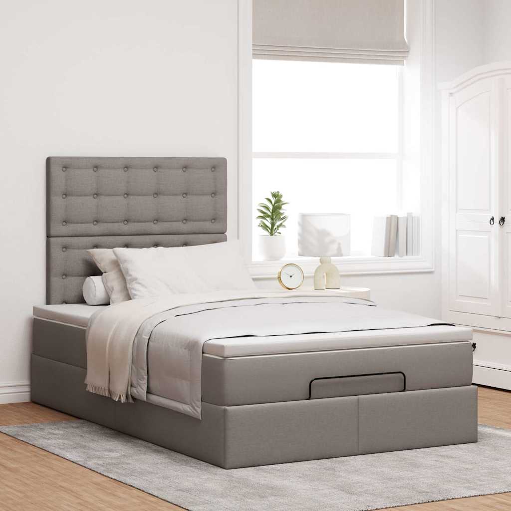 vidaXL Ottoman-Bett mit Matratze & LEDs Taupe 120x200 cm Stoff