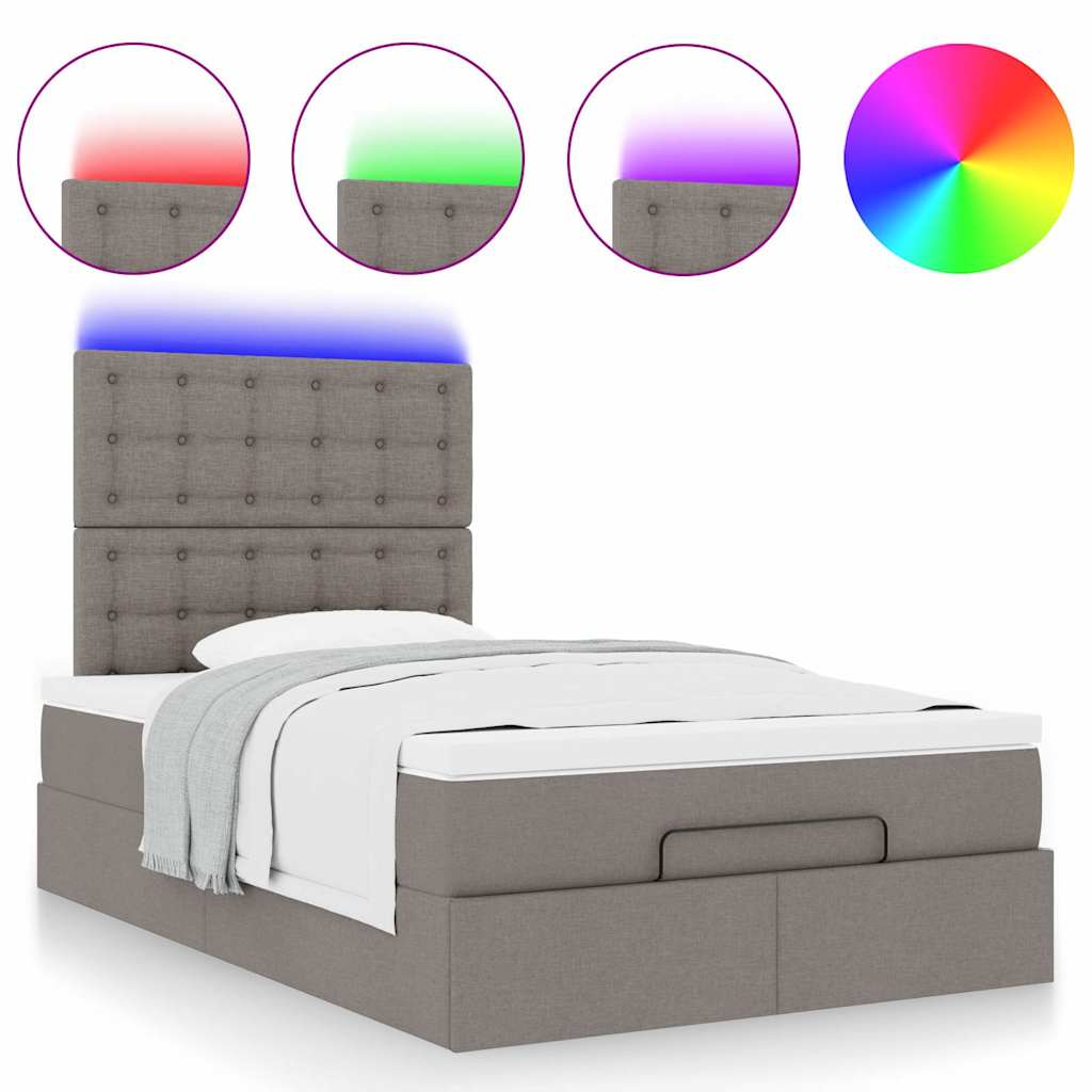 vidaXL Ottoman-Bett mit Matratze & LEDs Taupe 120x200 cm Stoff