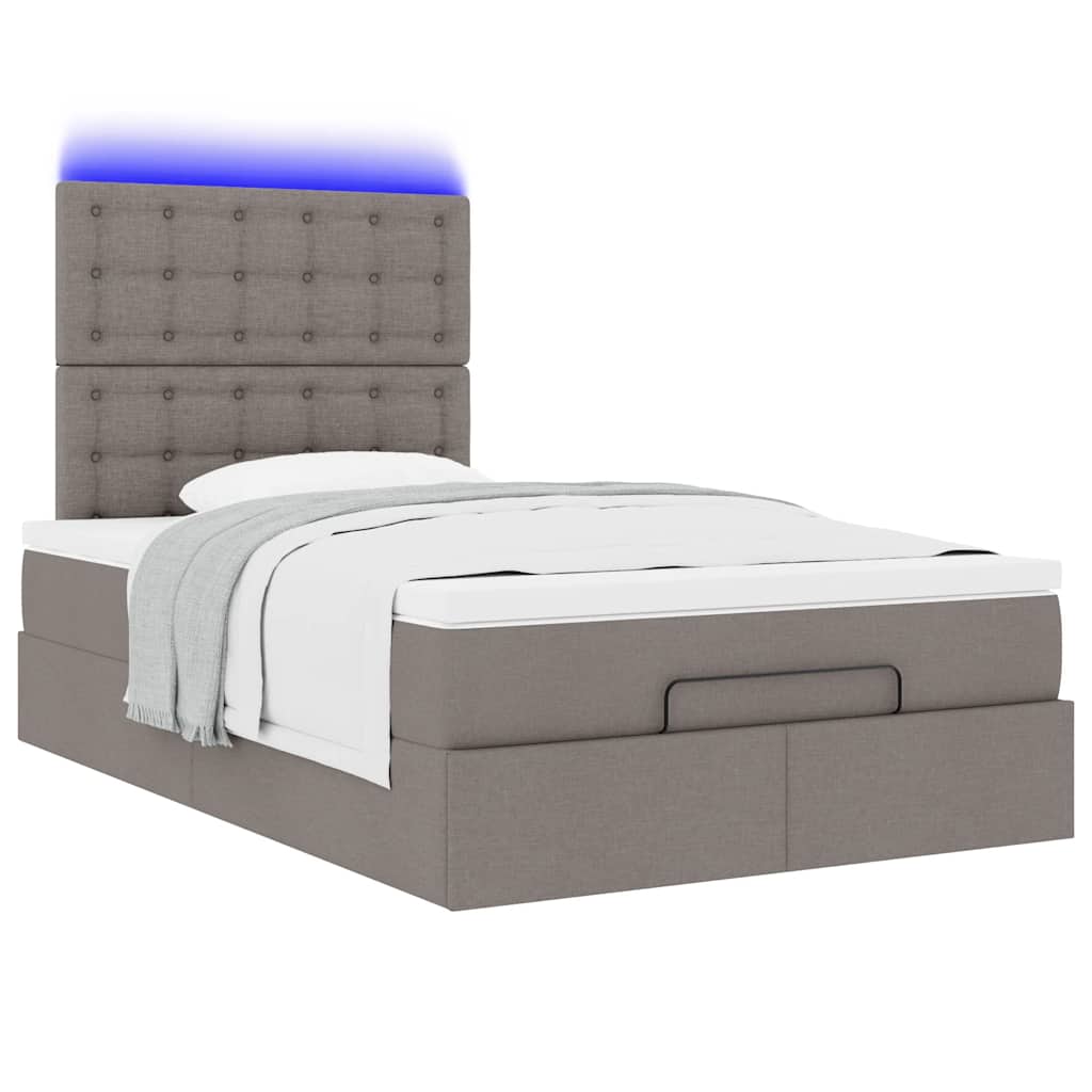vidaXL Ottoman-Bett mit Matratze & LEDs Taupe 120x200 cm Stoff
