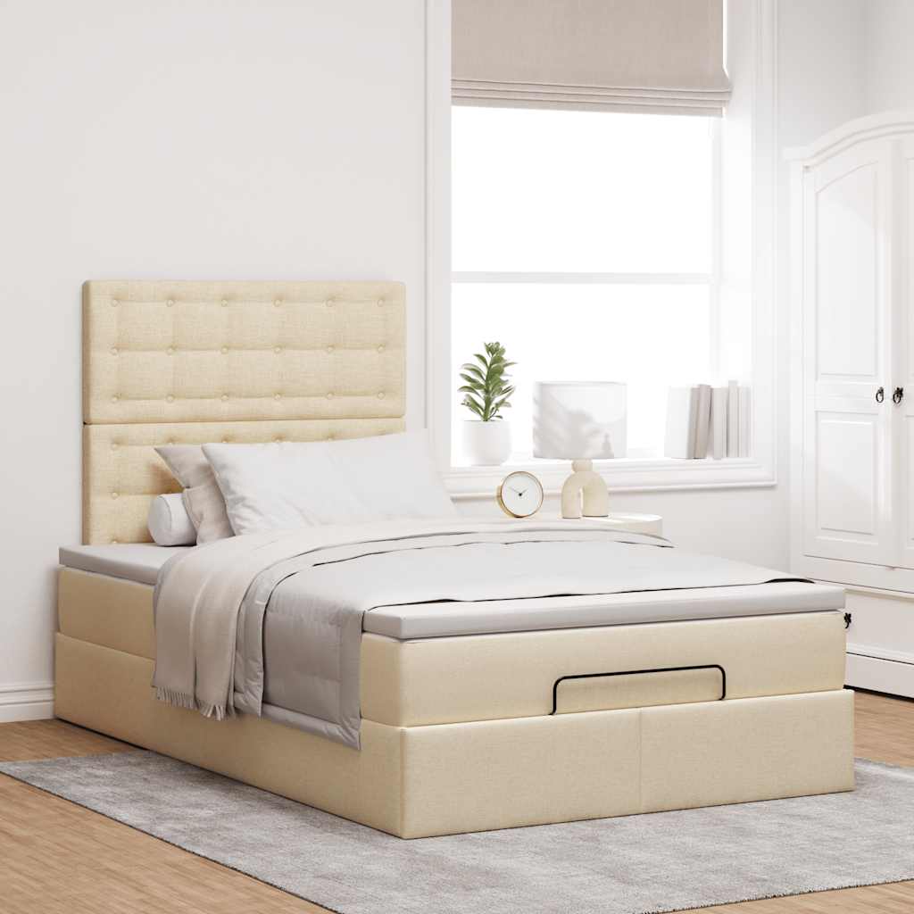 vidaXL Lit ottoman avec matelas et LED Crème 120x200 cm Tissu