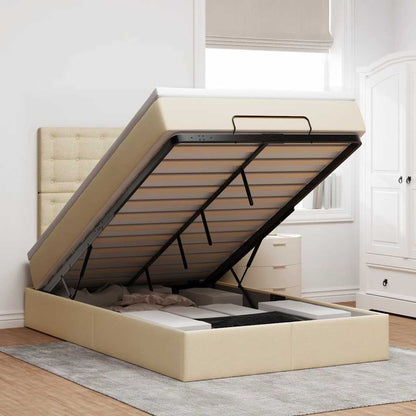 vidaXL Lit ottoman avec matelas et LED Crème 120x200 cm Tissu